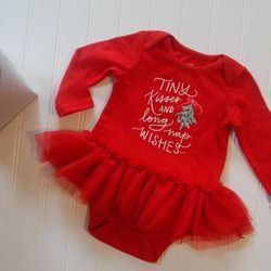 NWT Cat & Jack Girls 0-3 Months Christmas Outfit Dress Built in Bloomers Baby 0-3M
