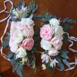 Pink Garland Flower Arrangement For Welcome Sign Pink And White Roses Peonies Eucalyptus 