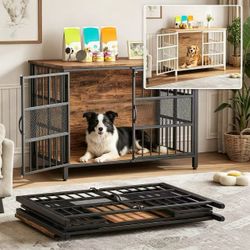 41" Foldable Dog Crate, Heavy Duty Chew Resistant Kennel for Medium Large Dogs, Black/White