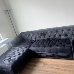 L Shaped Black Velvet Couch