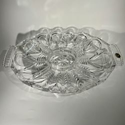 Vintage Bohemian Ledded Crystal Oval Divided Platter Czech Republic