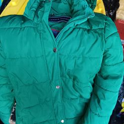 Tommy Hilfiger Women's Green Full Zip Up Puffer Jacket