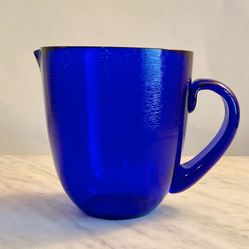 Vintage Cobalt Blue Glass Pitcher Swirl Blown