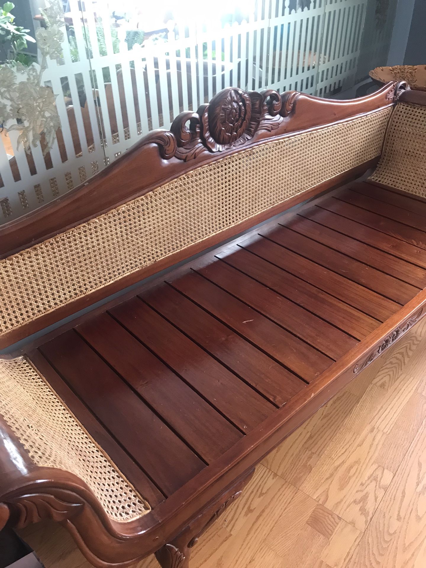 Wood Rattan Living Room Set