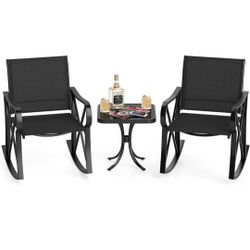 3-Piece Patio Rocking Bistro Set Rocker Chairs Set with Side Table, New In Box 📦 