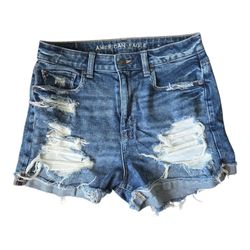 American Eagle Distressed Stretch Denim Shorts Women's Size 8 Medium Wash