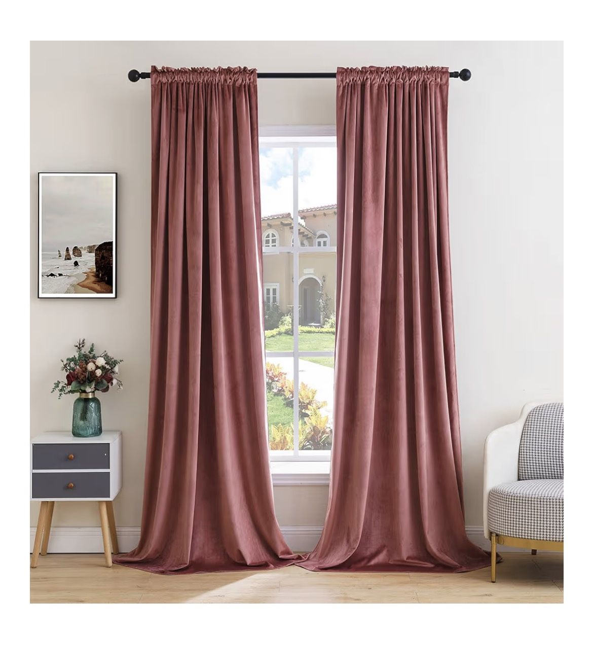 Pink Velvet Curtains 4 Panels 53”x84”