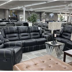 Lexington Black - 3PC Reclining Livingroom $39 Down-payment🌐 No credit-check 🚛✅