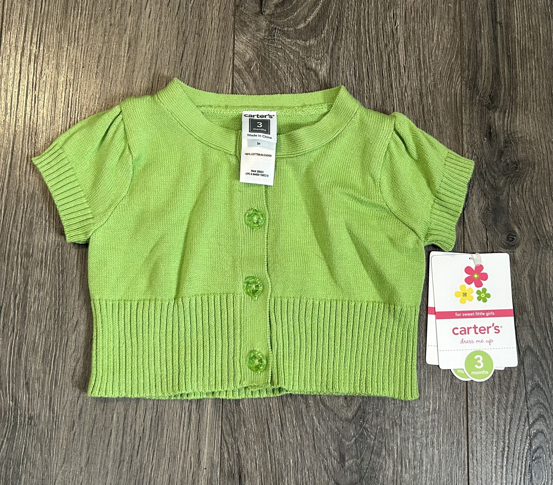 Carter's Baby Girl's Sweater 3 Months Green Cardigan New