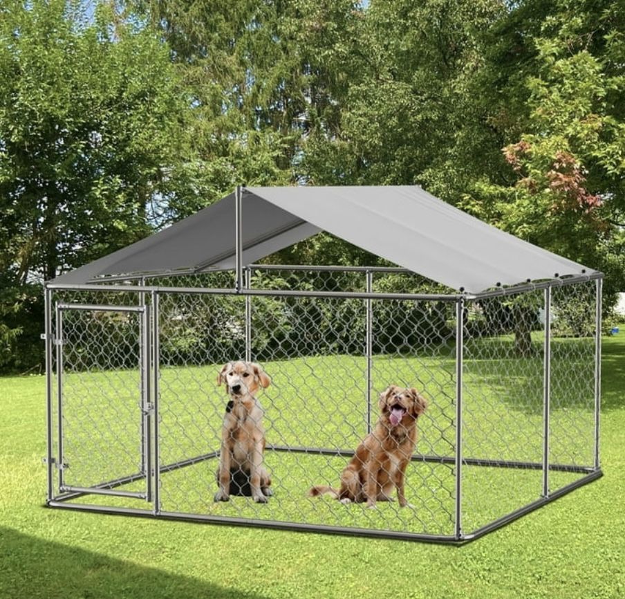 10X6X7.65FT Large Outdoor Dog Kennel, Heavy Duty Galvanized Steel Dog Enclosure with Waterproof UV-Resistant Cover, Lockable Door Chain Link Playpen