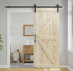 54”x 84” Paneled Solid Wood Unfinished Barn Door with Installation Hardware Kit