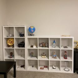 2 IKEA White Shelf Units - 2 by 4 & 3 by 4 (displays not included)