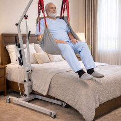Electric Transfer Patient Lift, Medical Carbon Steel Body Transfer Lift w/Sling for Seniors, Bed & Chair Use, 510lb Weight Capacity, White