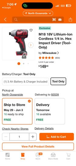 m18  cordless 1/4 hex impact driver