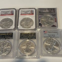 Lot of 6 MS70 AMERICAN SILVER EAGLES