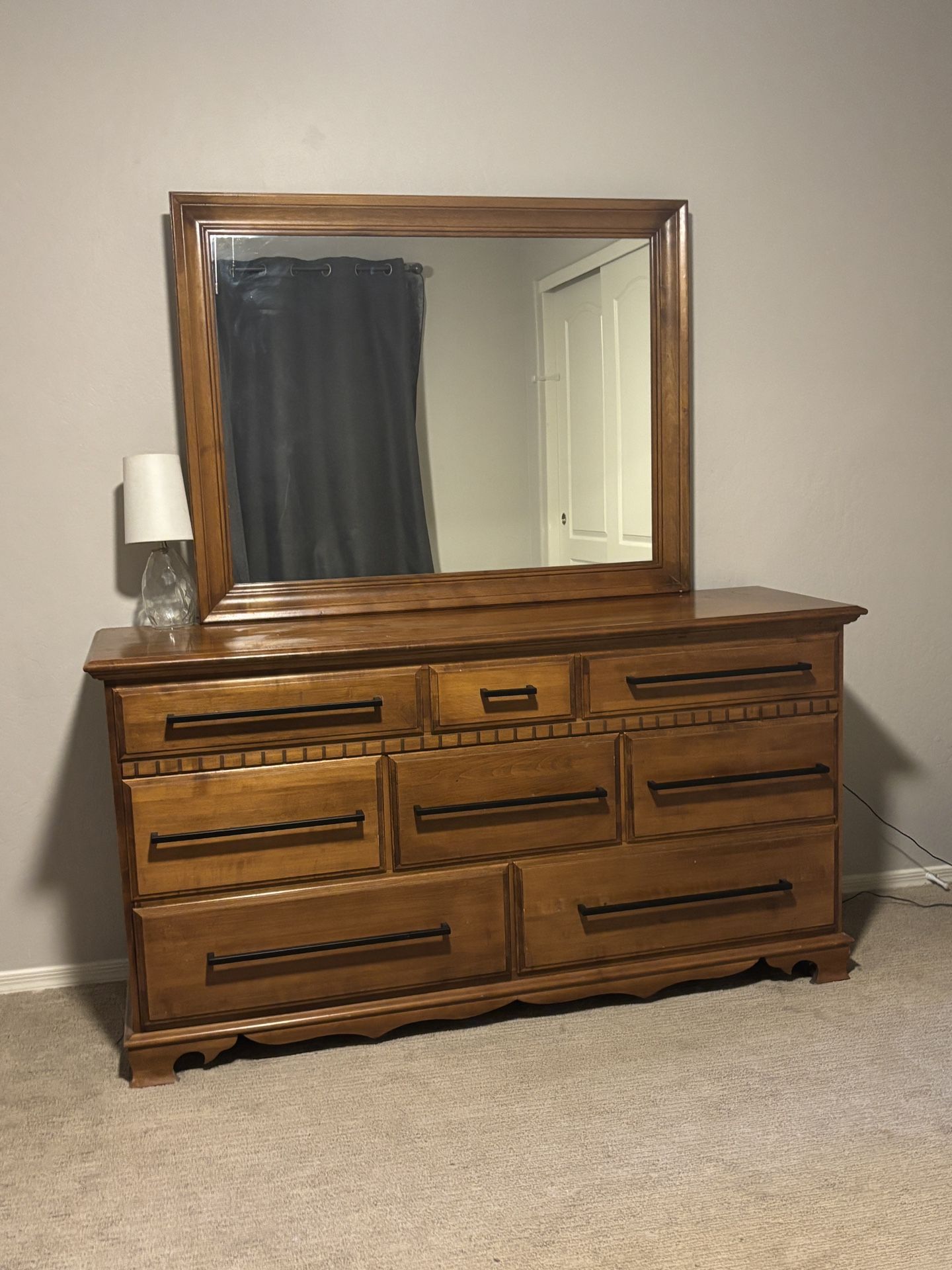 Solid Oak Dresser With Mirror