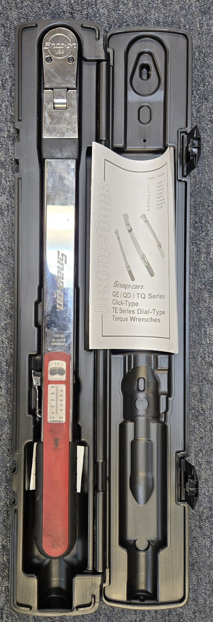 Snap-on TQR250EX 1/2" SAE Adjustable Click-type Fixed Head Torque Wrench