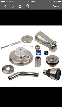 Brass Craft Mixet Tub/Shower complete trim kit satin nickel. Will include polished chrome 24" towel bar.