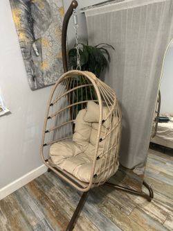 Boho Hanging Egg Chair with Stand – Excellent Condition