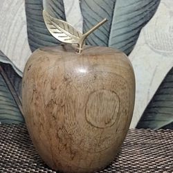 Heavy Mango Wood Brass Stem Apple Decor