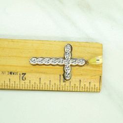 Mens 14K Yellow Gold Two Tone Religious Cross Pendant Charm  #22769B