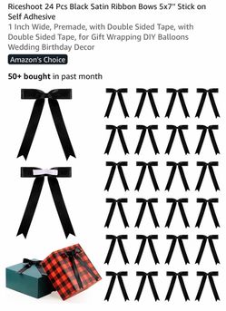 24-Pack Black Satin Ribbon Bows Self-Adhesive