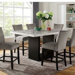 Brand New Elegant Counter Height Genuine Marble Dining Set 