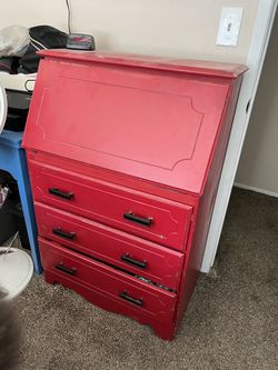Red Painted Wood Secretary Desk with Drawers