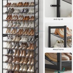 Shoe Rack, 12-Tier Shoe Organizer, Metal Shoe Storage for Garage, Entryway, Set of 2 6-Tier Stackable Shoe Shelf, with Adjustable Flat or Angled Shelv