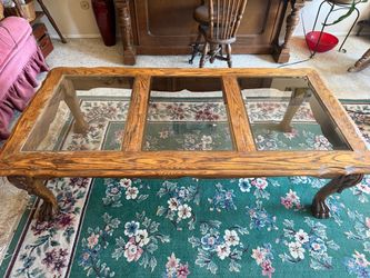 Oak Wood Glass Top Coffee Table