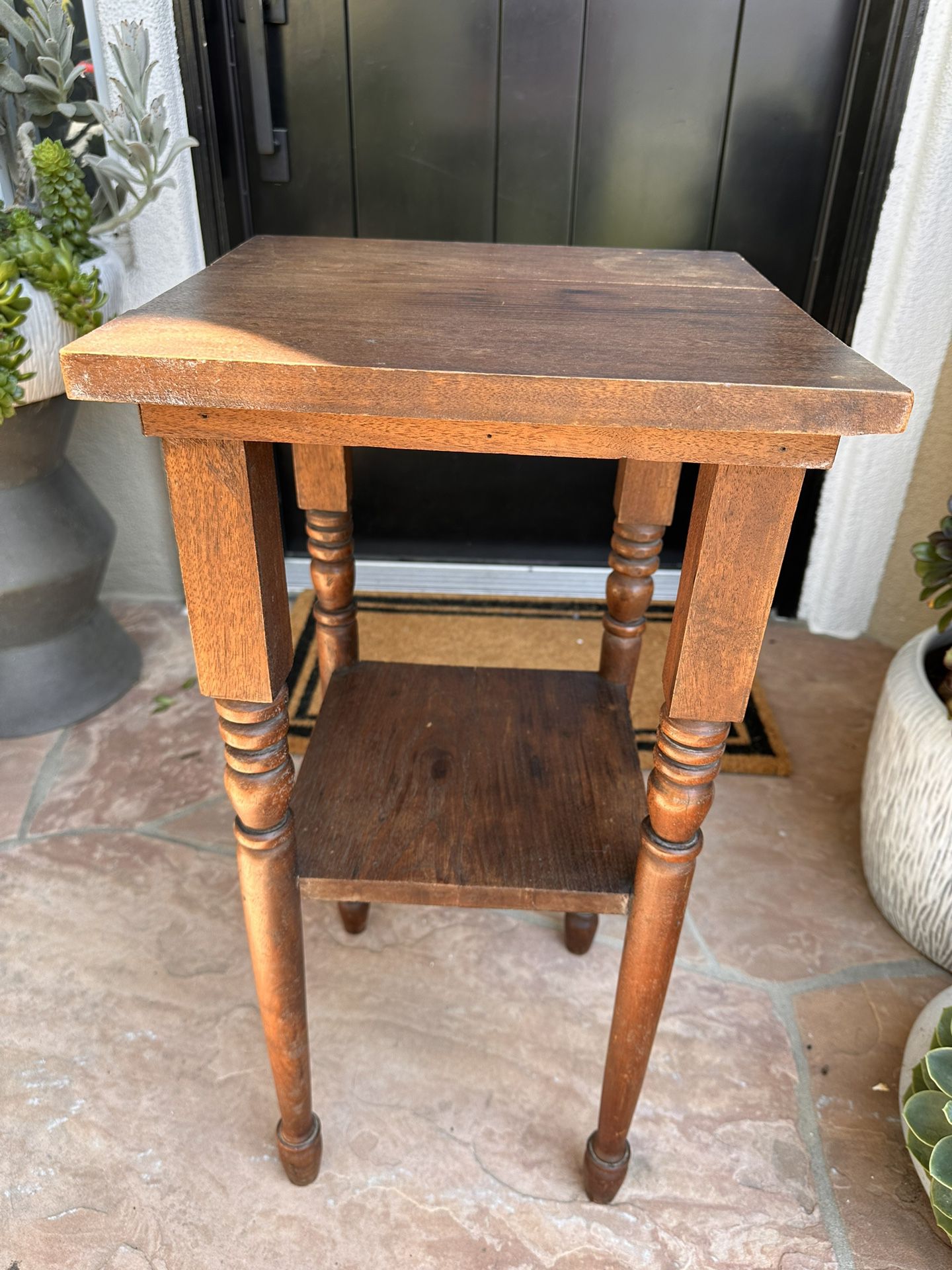 Antique Side Table - History: Hand carried aboard a ship when immigrating from England in 1900.  27.75” H x 14” W Firm Price