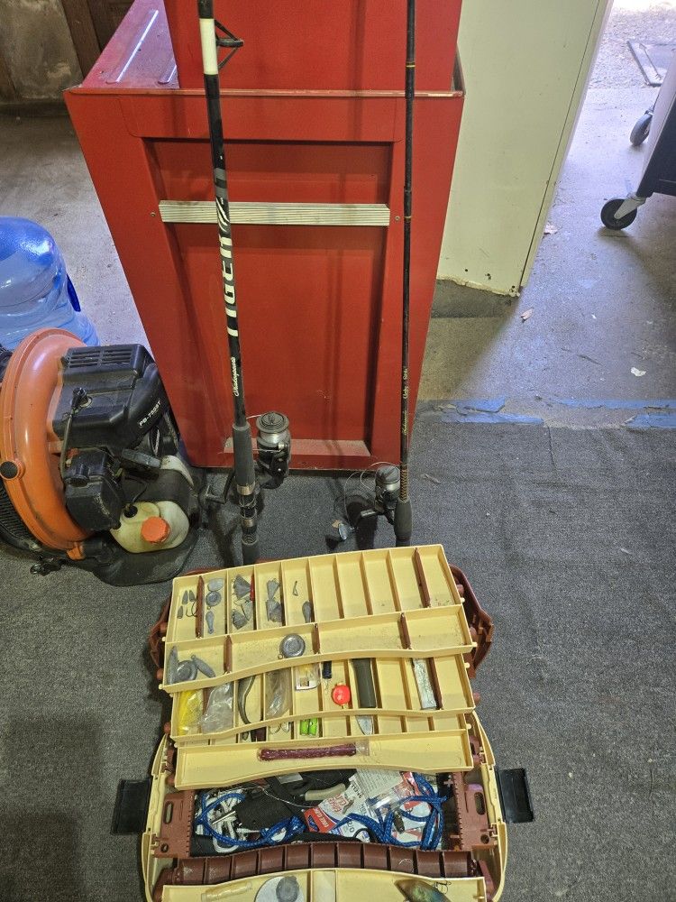 2 Fishing Poles And A Full Tackel Box