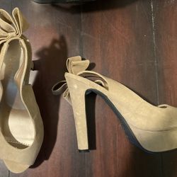 LADIES WOMENS TAN SUEDE HIGH HEEL PLATFORM SHOES SIZE 8 NEW