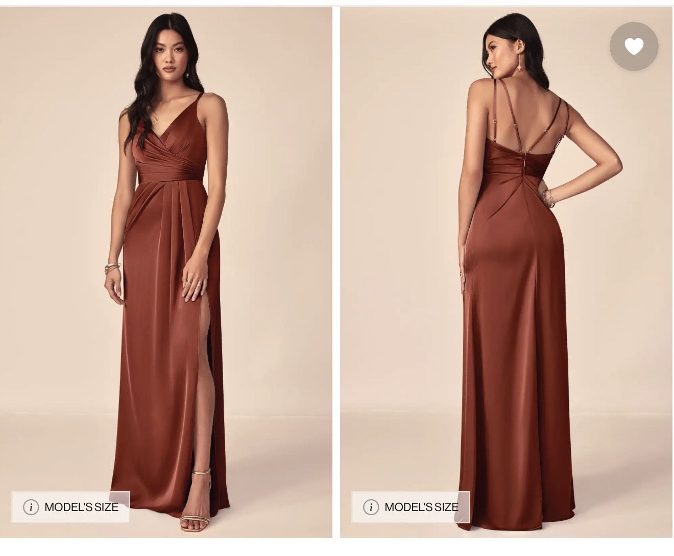 New With Tags Azazie Aqua Stretch Terracotta A-Line V-Neck Pleated Stretch Satin Dress