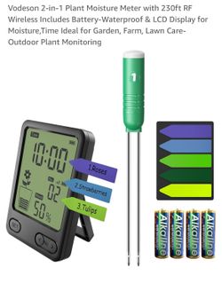 Vodeson 2-in-1 Plant Moisture Meter with 230ft RF Wireless Includes Battery-Waterproof & LCD Display for Moisture,Time Ideal for Garden, Farm, Lawn Ca
