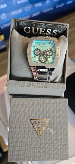 Guess Phoenix Multi Function Aqua Blue Dial Silver Steel Strap Watch  New