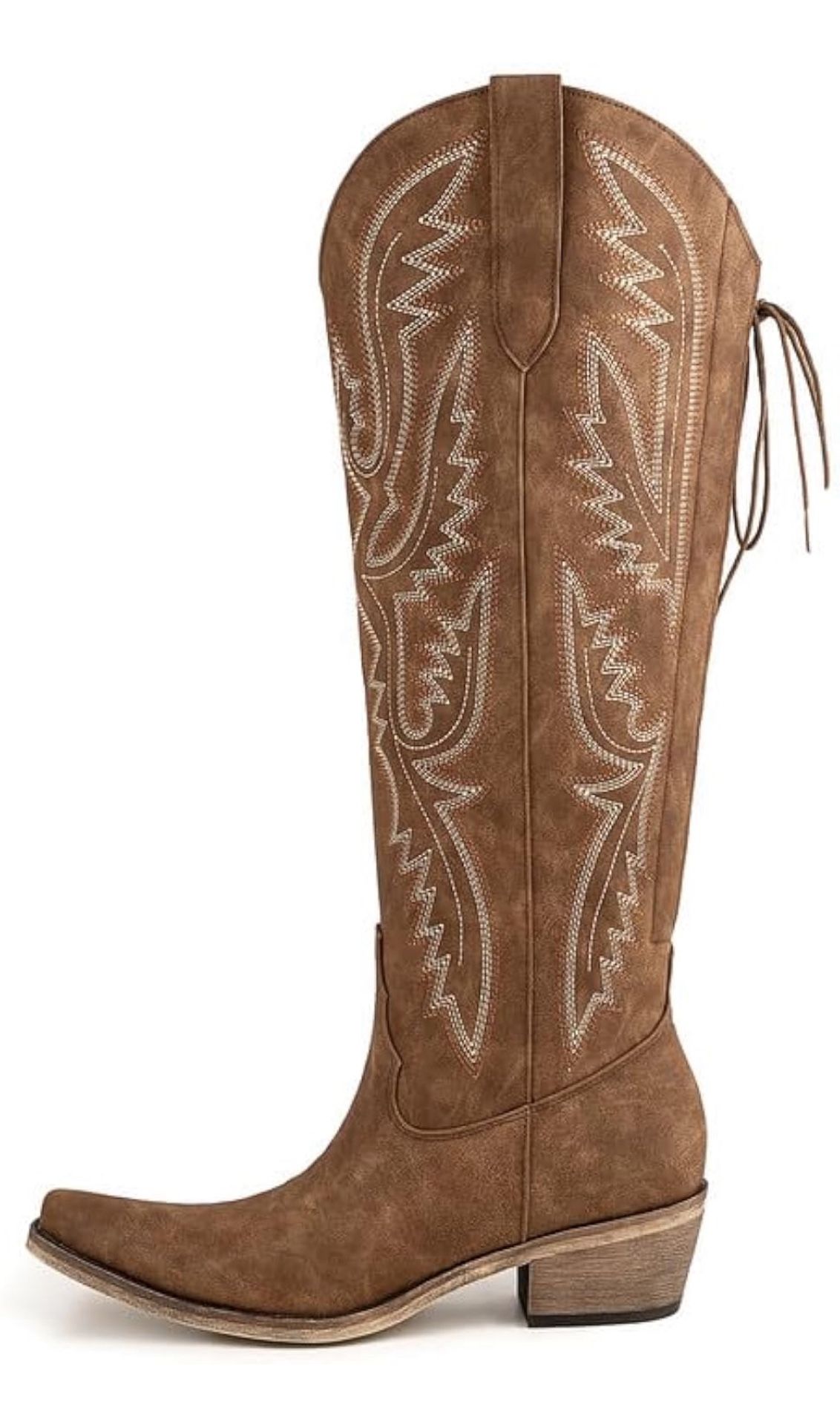 New Women’s Size 9 Atuelang Western Cowboy Boots for Women Knee High Wide Calf Lace Up Embroidered Cowgirl Boots