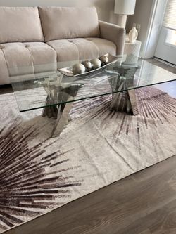 Rectangular 51 ‘ Beautiful Glass & Sliver Stainless Steel Coffee Table   