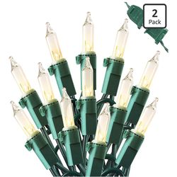 2 Pack 13ft 50 Clear Mini Christmas String Lights on Green Wire Cord,.Connectable (Warm White)