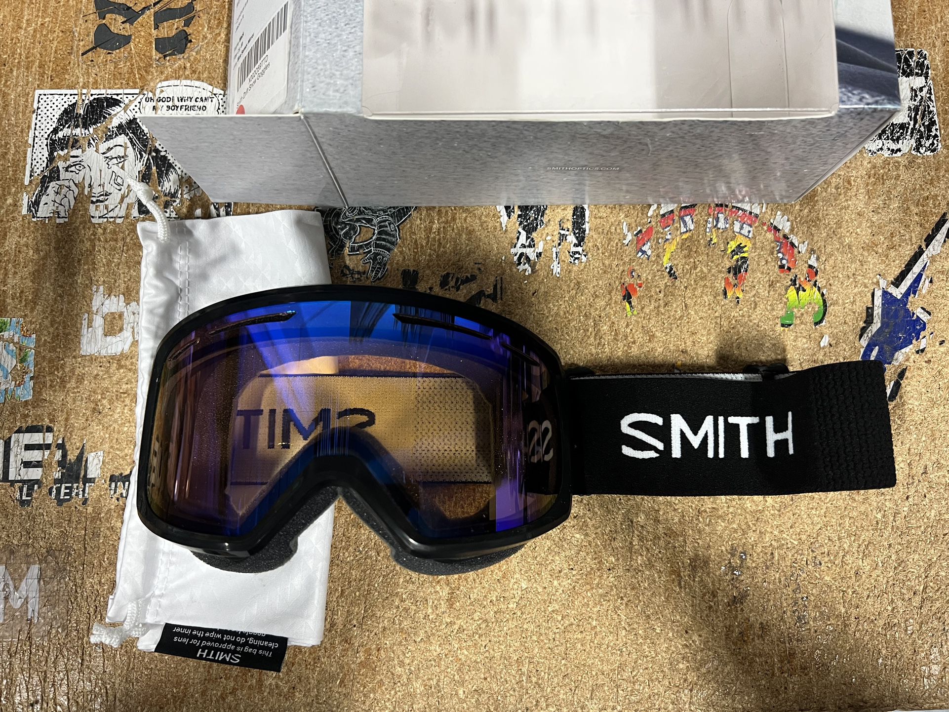 Smith Drift Winter Goggles - Black & Blue Mirror Lens - Ski Snowboard Winter Jet Ski