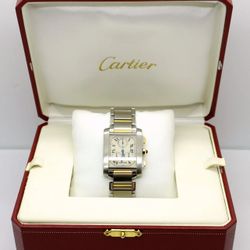 Cartier 28mm Tank Francaise Chronograph Steel Yellow Gold Mens Watch 2303