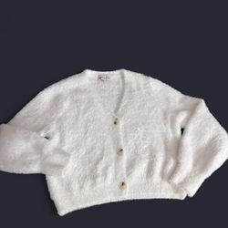 White Fluffy Cardigan & Tank Top Set 