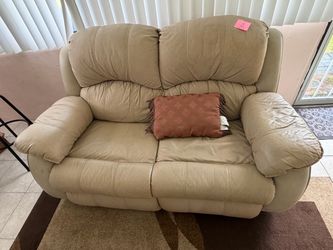 Beige Leather Reclining Loveseat - Good Condition!
