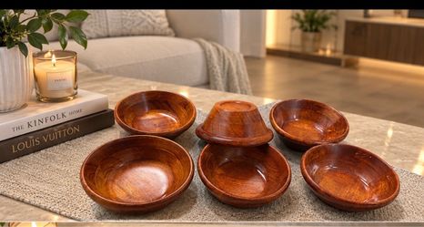 6 bowl mid-century wood serving bowl set