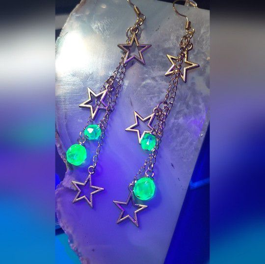 Uranium glass star earrings with gold plated earwires