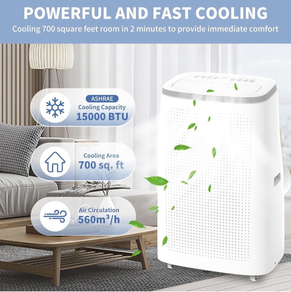 DENBIG 15,000 BTU Portable Air Conditioners, 3-in-1 Portable AC with Dehumidifier/Fan/Sleep Modes for Rooms Up to 700 Sq. Ft, with 24-Hour Timer & Rem