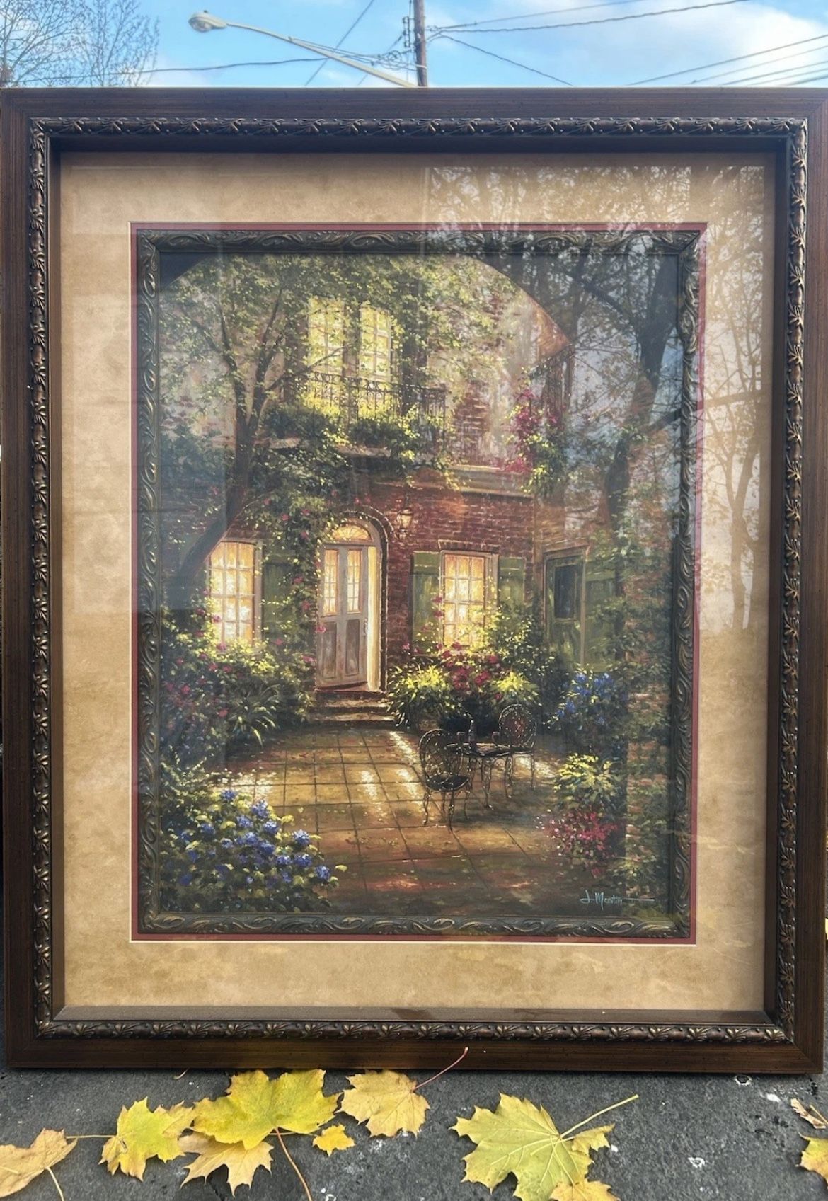 ✨ Spring Courtyard I – Signed Giclée by J. Martin (32” × 38”, Framed) ✨