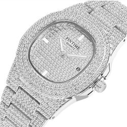 Unisex Crystal Watch Bling Iced-Out Watch Oblong Silver/Gold Wristwatch Fashion Diamond Quartz Analog Watch