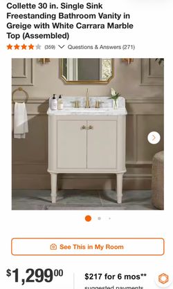 Collette 30 in. Single Sink Freestanding Bathroom Vanity in Greige with White Carrara Marble Top (Assembled)