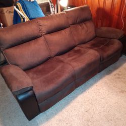 Deep Brown With Black Leather Recliner Couch 